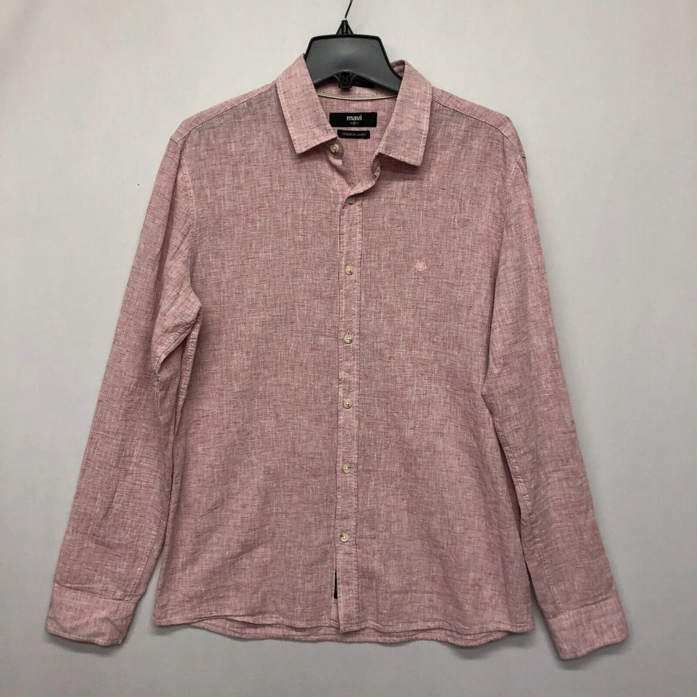Mavi Men Premium Linen Button Shirt Top Size Large Slim Fit B227 -29
